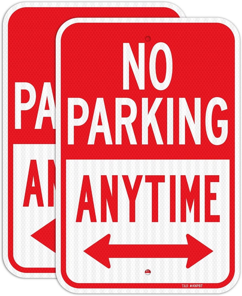 TR (2 Pack) Large No Parking Anytime Sign, 18" x 12" Engineer Grade Reflective Sheeting, Rust Free Aluminum, Waterproof, Fade Resistant, 2 Pre-drilled Holes - Image 1